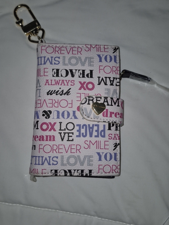 Betsey Johnson Handbags - Betsey Johnson Pink, White & Purple Text Print Phone Wallet Case